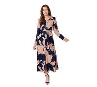 Izabel London Monochrome Floral Shirt Dress for Women UK with Button Front, Long Sleeves and midi Skirt. Pink