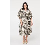 Izabel London Mosaic Print 1/2 Puff Sleeve Midi Dress In Black Black