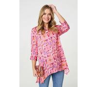 Izabel London Mosaic Print 3/4 Sleeve Longline Blouse - Pink - 18