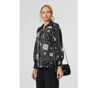 Izabel London Women's Mosaic Print Button-Up Semi Sheer Shirt in Black | Size: 12 Izabel London Black 12