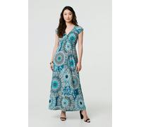 Izabel London Mosaic Print Cap Sleeve Empire Maxi Dress - Green - 18