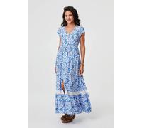 Izabel London Mosaic Print Cap Sleeve Maxi Dress In Blue Blue