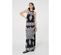 Izabel London Mosaic Print Halter Neck Long Dress In Black Black 14