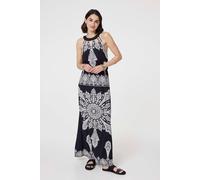 Izabel London Mosaic Print Halter Neck Long Dress In Black Black 14