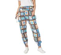 Izabel London Mosaic Print High Waist Harem Pants for Women UK with Pockets, Ankle Length Legs and Relaxed fit.