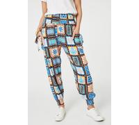 Izabel London Mosaic Print High Waist Harem Pants for Women UK with Pockets, Ankle Length Legs and Relaxed fit.