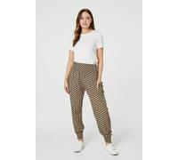 Izabel London Mosaic Print High Waist Harem Trousers In Khaki Khaki 8