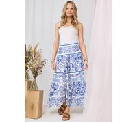 Mosaic Print High Waist Tiered Maxi Skirt Izabel London Blue 16