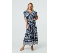 Mosaic Print Ruffle Batwing Sleeve Maxi Dress Izabel London Blue 8-10