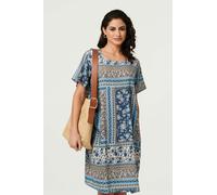 Izabel London Mosaic Print Short Sleeve Shift Dress - S - Blue