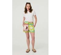 Izabel London Mosaic Print Tie Waist Relaxed Shorts - Yellow - 14