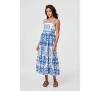 Izabel London Mosaic Print Wide Strap Midi Sun Dress - Blue - 14