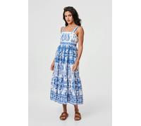Mosaic Print Wide Strap Midi Sun Dress Izabel London Blue 16