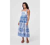 Izabel London Mosaic Print Wide Strap Midi Sun Dress In Blue Blue 10