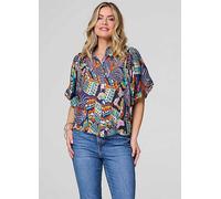 Izabel London Multi Blue Abstract Puff Half Sleeve Shirt Blue Multi