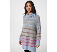 Izabel London Multi Grey Striped Roll Neck Oversized Jumper Denim