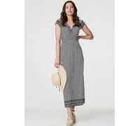 Izabel London Geo Border Print Empire Maxi Dress In Blue Blue 10