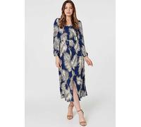 Izabel London Navy Feather Print Split Front Dress Navy