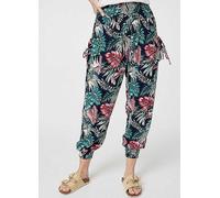 Izabel London Navy Leaf Print Harem Pants with Pockets Navy