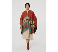 Izabel London Nordic Print Hanky Hem Poncho In Orange Orange