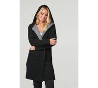 Izabel London Open Front Hooded Longline Cardigan In Black Black 26