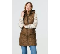 Izabel London Padded Sleeveless Hooded Longline Gilet - Beige - 12