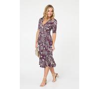 Izabel London Paisley 1/2 Sleeve Faux Wrap Midi Dress - 12 - Purple