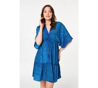 Izabel London Paisley 3/4 Sleeve Relaxed Short Dress In Blue Blue