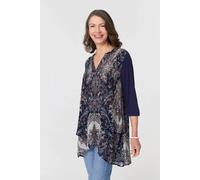 Izabel London Paisley 3/4 Sleeve Semi Sheer Tunic Top In Blue Blue 8