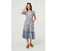 Izabel London Paisley Cap Sleeve Knee Length Dress - 14 - Blue