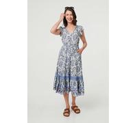 Izabel London Paisley Cap Sleeve Knee Length Dress - 18 - Blue