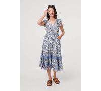 Izabel London Paisley Cap Sleeve Knee Length Dress - 8 - Blue