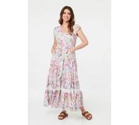 Izabel London Paisley Cap Sleeve Maxi Tiered Dress - 16 - White