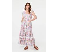 Izabel London Paisley Cap Sleeve Maxi Tiered Dress - 10 - White