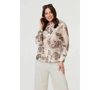 Izabel London Paisley Long Sleeve Collared Shirt - 8 - Beige