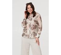Izabel London Paisley Long Sleeve Collared Shirt - 14 - Beige