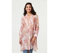 Izabel London Paisley Long Sleeve Sheer Longline Shirt - 12 - Pink
