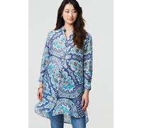 Izabel London Paisley Long Sleeve Tunic Shirt In Blue Blue 12