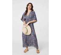 Izabel London Paisley Print Kimono Sleeve Midi Dress In Blue Blue 14