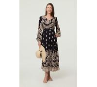 Izabel London Paisley Print Long Sleeve Midi Dress - 8 - Navy
