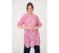Izabel London Paisley Print Relaxed Longline Shirt In Pink Pink 16
