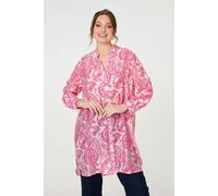 Izabel London Paisley Print Relaxed Longline Shirt - Pink - 10