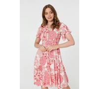 Izabel London Paisley Print Shirred Knee Length Dress - 14 - Orange