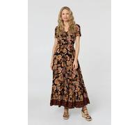 Izabel London Paisley Short Sleeve Maxi Dress - 8 - Black