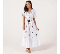 Izabel London Palm Embroidered Kaftan WHITE SIZE 10