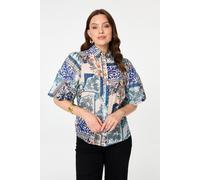 Izabel London Patchwork 1/2 Puff Sleeve Boxy Shirt In Blue Blue