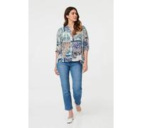 Izabel London Patchwork 1/2 Sleeve Button Detail Shirt - 14 - Blue