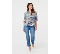 Izabel London Patchwork 1/2 Sleeve Button Detail Shirt In Blue Blue