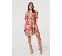 Izabel London Patchwork 1/2 Sleeve Knee Length Dress - 10 - Red