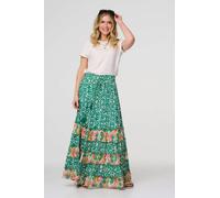 Izabel London Patchwork High Waist Maxi Skirt - Green - 8